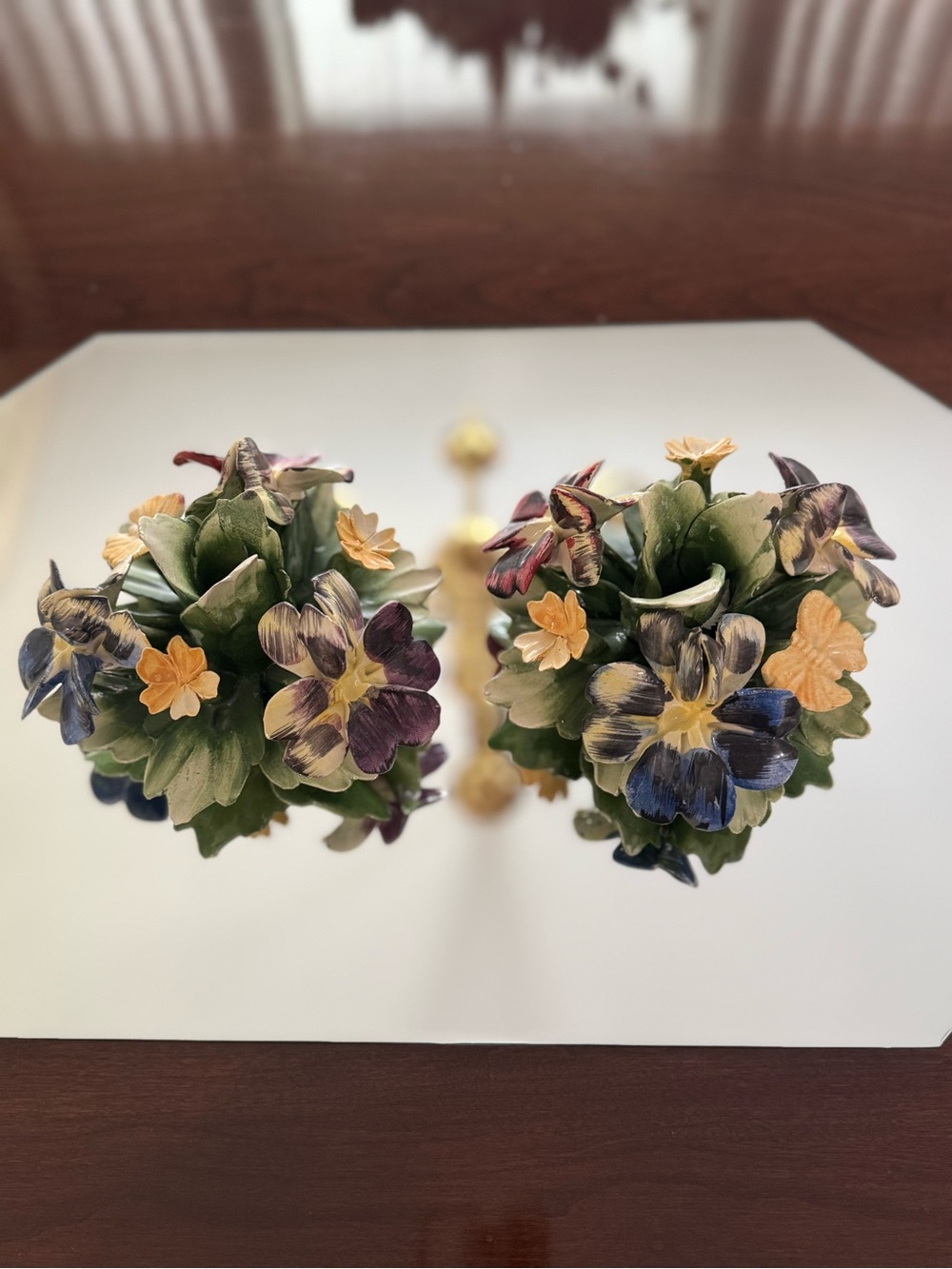Hand-Painted Floral Decorative Accent Pair - Green, Purple & Yellow